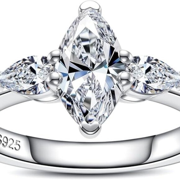 1.6cttw Marquise Cut Moissanites 3 stone D Color VVS1 Clarity Engagement Ring - Picture 2 of 6